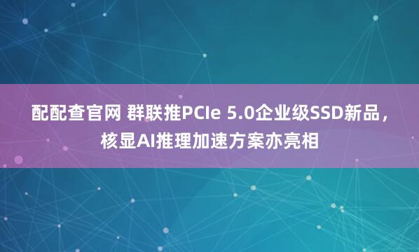 配配查官网 群联推PCIe 5.0企业级SSD新品，核显AI推理加速方案亦亮相